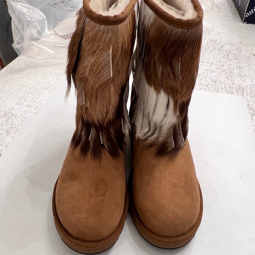 AUMU Women's Warmer Boots Sheepskin Fur Round Toe Ankle Winter Bootie - Picture 5 of 6